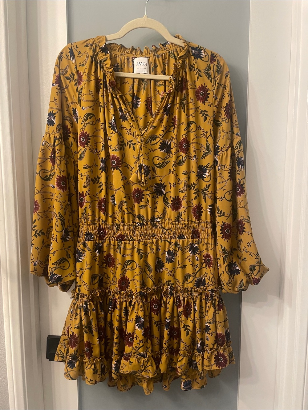 Misa Los Angeles Mustard Floral Midi Dress